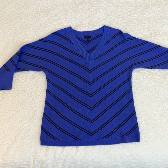 Beautiful royal blue V necked cotton rayon sweater w/raglan sleeves & black knit - Picture 1 of 10